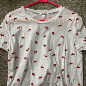 medium white cherry printed crop top